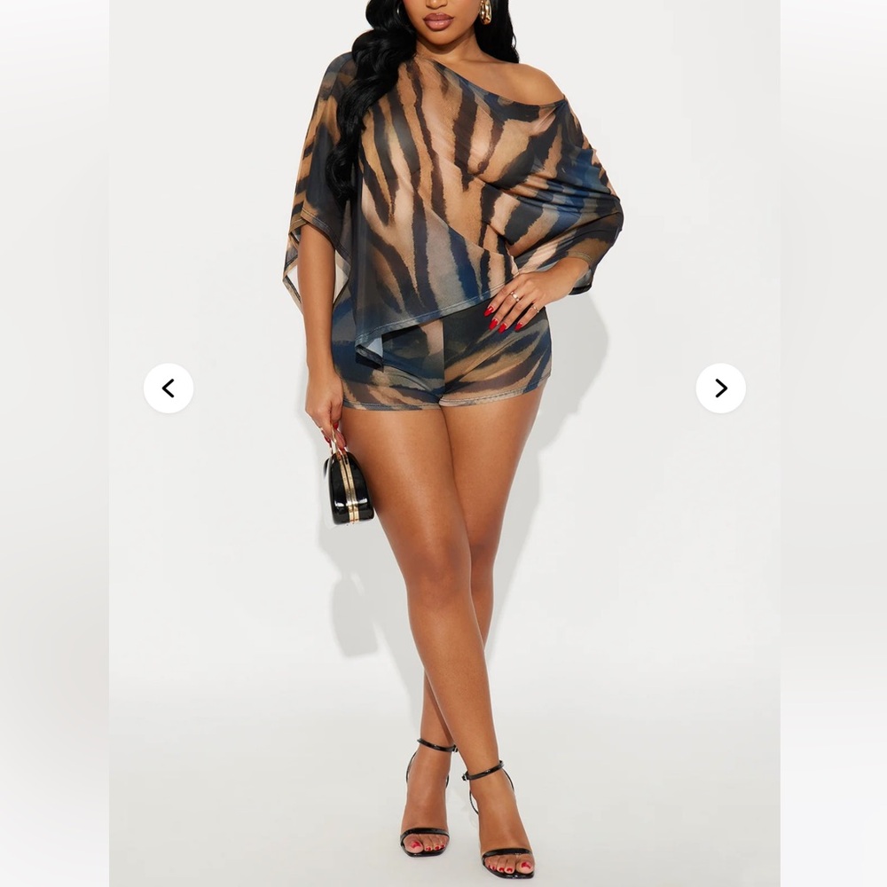 Animal Print Poncho Short Festival Set